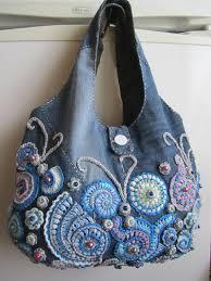 Irish Crochet Bag Handmade Jeans Handbag By Galyakireva On Etsy Crochet Bag Jeans Bag Irish Crochet