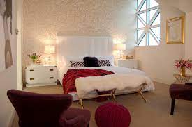 In bedrooms, accents can include linens, window treatments, pillows, and artwork that add color, texture, and pattern. White Bedroom With Red Maroon And Gold Accents Hgtv