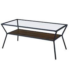 The convenience concepts town square coffee table provides a sensational new centerpiece for your modern living room. Walker Edison Angled Metal Frame Glass Top Coffee Table 42 In Dark Walnut Lwf42kayctdw Rona