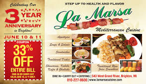Get 33 Off June 10th Amp 11th In Honor Of La Marsa Brighton S 3 Year Anniversary La Marsa In Brighton Mi Call 810 Mediterranean Cuisine Cuisine Food