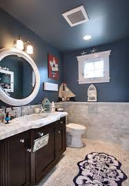 Seaside Bathroom With Dark Wood Vanity Traditional Bathroom Bathroom Design Bathroom Ceiling Paint