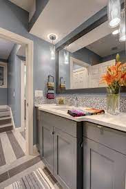 Have you painted your kitchen cabinets recently? Grey Vanity Blue Walls Dark Grey Kitchen Cabinets Grey Blue Kitchen Kitchen Colors