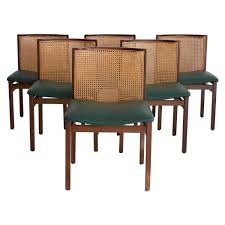 Set Of Six Tito Agnoli Chairs With Green Leather Seat And Cane Back Antique Dining Room Chairs Cane Dining Chairs Leather Dining Chairs