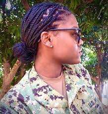 Knotless Med Box Braids In Uniform Us Navy Military Protective Hair Style Med Box Braids Small Box Braids Hairstyles Small Box Braids