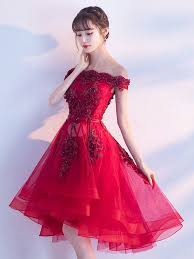 Tulle Homecoming Dresses 2018 Short Prom Dresses Red Off The Shoulder Lace Applique Beading Cocktail Dr Red Prom Dress Prom Dresses Short Beaded Cocktail Dress