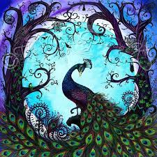 From Dusk Til Dawn Whimsical Gothic Peacock Painting Etsy Peacock Painting Whimsical Art Prints Painting