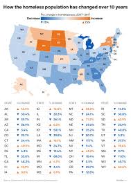 How The Homeless Population In Every State Has Changed Over The Past 10 Years Learn Something New Everyday United States Map Work Skills