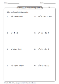 Exponents and surds grade 11; Quadratic Inequalities Worksheets