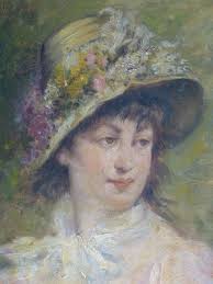 Proantic: Monogrammed Renoir Style Impressionist Portrait Young Girl I