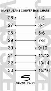 Silver Jeans Size Conversion Chart Silver Jeans Size Chart