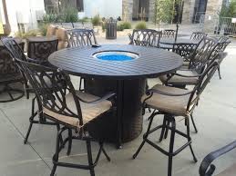 Tabletop surface made of melamine with. San Marcos 7 Piece Bar Height Patio Set With Fire Pit 71 Inch Round Table For 6 Person Zenpatio