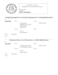 ATTORNEY JOP- 6J Magistrate Court Dispossessory May 31, 2023 1:00 PM JUDGE:  COURTROOM 6J Sterling Realty Management, Inc. a/a/f