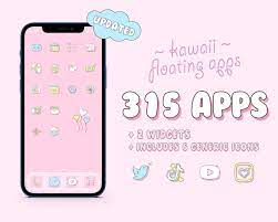 App Icons Ios 14 315 Pack Cute Pink Transparent Floating Etsy Kawaii App Candy App App Icon