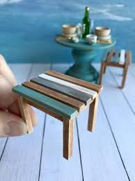 Miniature Table Set Beach Dollhouse Kitchen 1 12 Scale Table Etsy Doll House Crafts Beach Chairs Diy Doll House