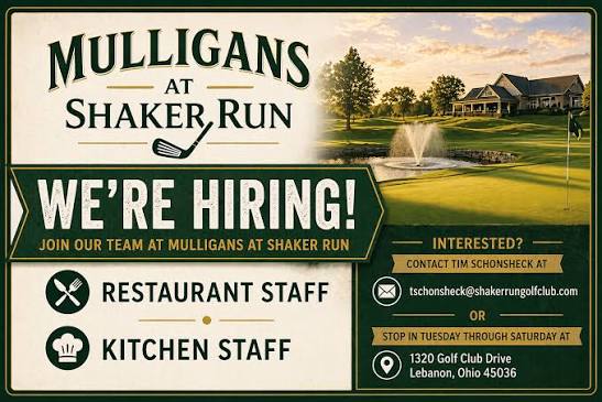 Shaker Run Golf Club | We're growing the team at Mulligans at Shaker Run!  ⛳🍽️ Now hiring Kitchen Staff to join our team. If you're passionate about  great... | Instagram