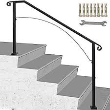 Happybuy Handrail Arch 4 Fits 4 Or 5 Steps Matte Black Stair Rail Stainless Steel Wrought Iron Iron Handrails Black Stair Railing Handrails For Concrete Steps