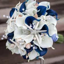 Maybe you would like to learn more about one of these? Nautical Navy Blue Wedding Bouquet With White And Navy Real Touch Calla Lilies Crystals Pearl Beach Wedding Bouquets Seashell Bouquet Cheap Wedding Flowers