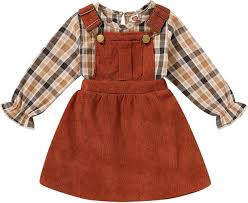 Amazon.com: YOUNGER TREE Toddler Baby Girl Fall Outfit Long Sleeve Plaid  T-Shirt and Strap Dress Overall with One Pocket Clothes Sets(B2-Brown,6-12  Months): Clothing, Shoes & Jewelry