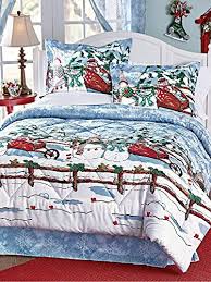 Snuggle Up On A Cold Winter Night With This Fascinating United States Snowman Comforter Set A Gentle Blue Snowy Background I Bed Bed Spreads Christmas Bedding