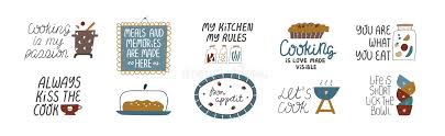 Set Of Funny Cooking Quotes Iin Clip Arts Stock Vector Illustration Of Cozy Isolated 214600379