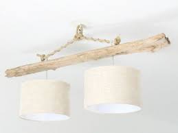 Lustre Plafonnier Bois Flotte Abat Jour Lin 28 Cm Double Etsy Ceiling Chandelier Chandelier Wood Light