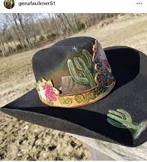 175 Painted Hat With Hand Tooled Leather Painted Hat Band Leather Hat Bands Leather Headbands Painted Cowboy Hats