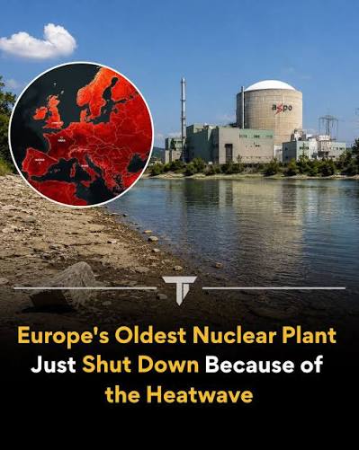Europe's oldest nuclear power plant, Beznau in northern Switzerland, temporarily shut down both of its reactors after the ongoing European heatwave raised the temperature of the nearby Aare River to 25°C. The