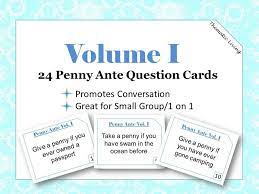 24 Penny Ante Question Trivia Cards Penny Ante Game Etsy Penny Game Trivia Question Cards