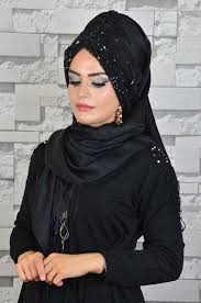 Aise Tesettur Siyah Payetli Hazir Abiye Sal Sal Siyah Modelleme