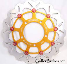 Custom Anodized Galfer Brake Rotors We Built This Set Of Rotors To Order For Our Customer The Request As For Gold Carriers And A Custom Logo Engraved Onto Jant