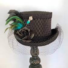 Black And Teal Top Hat Gothic Tops Birdcage Veil Steampunk Hat