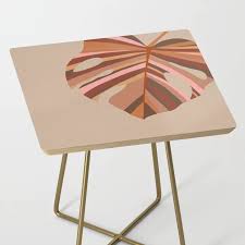 Monstera Leaf Earthy Terracotta Pink Side Table By Domvariwords Society6 Pink Side Table Wood Furniture Diy Side Table