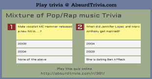 Missing lyrics hip hop quiz answers. Mixture Of Pop Rap Music Trivia