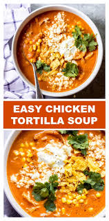 Easy Chicken Tortilla Soup With Rotisserie Chicken Corn And The Creamiest Bas Chicken Tortilla Soup Easy Rotisserie Chicken Soup Creamy Chicken Tortilla Soup
