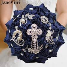 Navy blue and blush pink wedding paper flower bouquet bridal bouquet stemmed paper flowers. Janevini Navy Blue Bride Flower Bouquet Bridal Blingbling Crystal Satin Rose Wedding Bouquet Beaded Flower For Bridesmaids 2019 Wedding Bouquets Aliexpress