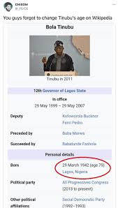 Find nigerian news, entertainment, lifestyle, sports, music, events, jobs, sme listings and much more. Wikipedia Locks Bola Tinubu S Page After His Age Was Tampered 84 Times Story9ja