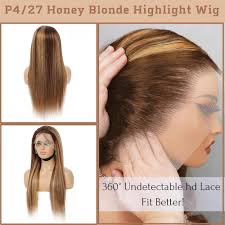 MOMOSHERO Highlight 360 Lace Front Wigs Human Hair Pre Plucked Full Lace 18  In Straight, 180% Density Highlighted Ombre Honey Blonde & Brown Full 360  Lace Frontal Wigs, 4/27 Colored 12A Brazilian Hair : Beauty & Personal Care 