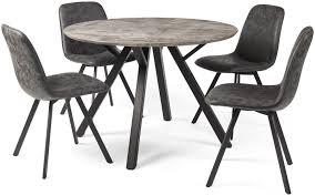 Each of the six chairs features an upholstered seat and slatted backrest to. Tetro Concrete Effect 110cm Round Dining Set 4 Chairs Cfs Furniture Uk