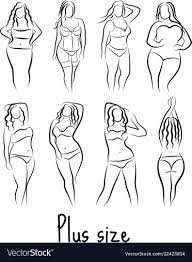 Set Girl Silhouette Sketch Plus Size Model Curvy Vector Image