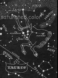 Taurus Night Sky Star Chart Map 1948 Zodiac Constellation Etsy Star Chart Night Sky Stars Constellations