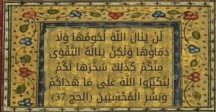 ل ن ي ن ال الل ه ل ح وم ه ا و ل ا د م اؤ ه ا و ل ك ن ي ن ال ه الت ق و ى م ن ك م ك ذ ل ك س خ ر ه ا ل ك م ل ت ك ب ر وا الل ه ع ل ى م ا ه د اك م و ب ش ر ال م ح س ن ين تفسير القرطبي الحج 37