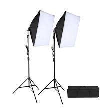 2 Pcs Softbox Lighting Kit With Light Stands And Carry Bag For Video Socialite Lighting
