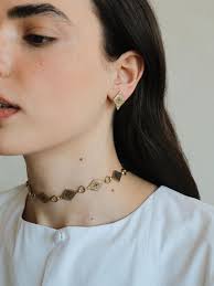 Boho Geometric Necklace, Brass Diamond Shaped Choker, Metal Necklace,  Tribal Jewelry, Ukrainian Zgarda, Vintage Style Jewelry, Gift for Her