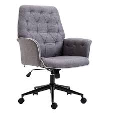 Homcom Adjustable Modern Linen Upholstered Office Chair With Lumbar Support And Arms Grey Gr Home Office Chairs Upholstered Office Chair Swivel Office Chair