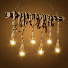 Over the top of the rectangle shade is a rod covered in thick rope with decorative metal ends. Industrial Jute Rope Pendant Lamp Dining Room Retro Loft Kitchen Ceiling Light Ebay