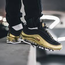 Nike Air Max 97 Gold And Black In 2020 Sneakers Nike Nike Air Max 97 Mens Nike Shoes