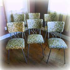6 Retro Dining Chairs Super Cool Mid Century Kitchen Chair Set Vintage 60s Bohemian Floral Print Vinyl And Chrome Home Living Seating Retro Dining Chairs Dining Chairs Antique Dining Chairs