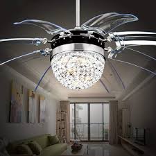 Amazon Com Ceiling Fans With Led Lights Crystal Chandelier Fandelier Fashion 48 Inch Blades Transparent Folding Chrome Invisible Ceiling Fan Lamp Fixture For Bedroom Living Room Kitchen Kitchen Dining