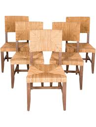 Set Of 5 Dark Brown Wood Contemporary Style Chairs With Rush Fiber Weave Construction At Seat And Back Br Br Br Dining Chairs Furniture Houston Furniture
