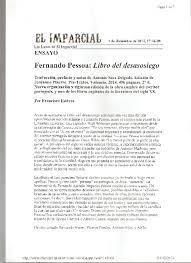 Y también este libro fue escrito por un escritor de libros que se considera popular hoy en día. Fernando Pessoa Libro Del Desasosiego Francisco Estevez Academia Edu